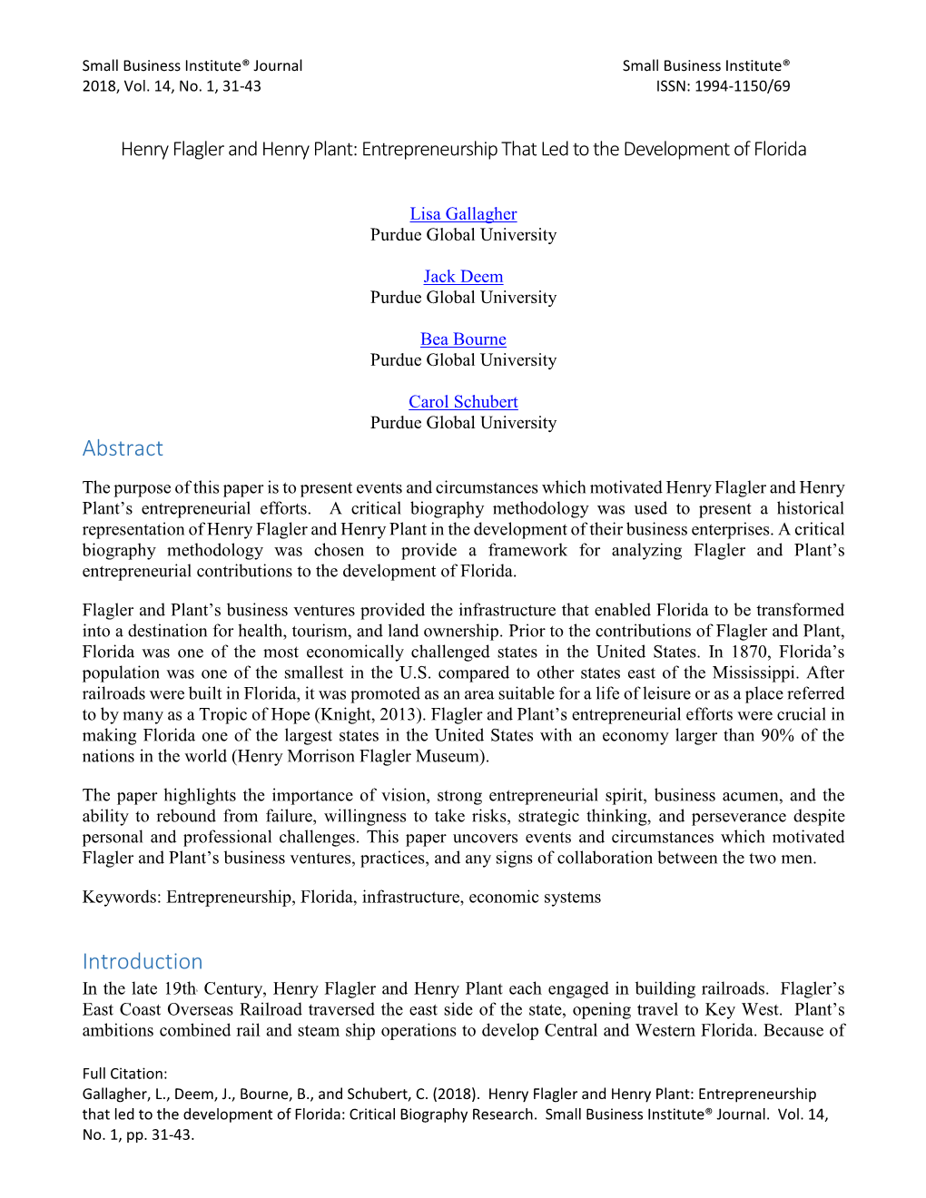 Henry Flagler and Henry Plant: Entrepreneurship That Led to the Development of Florida