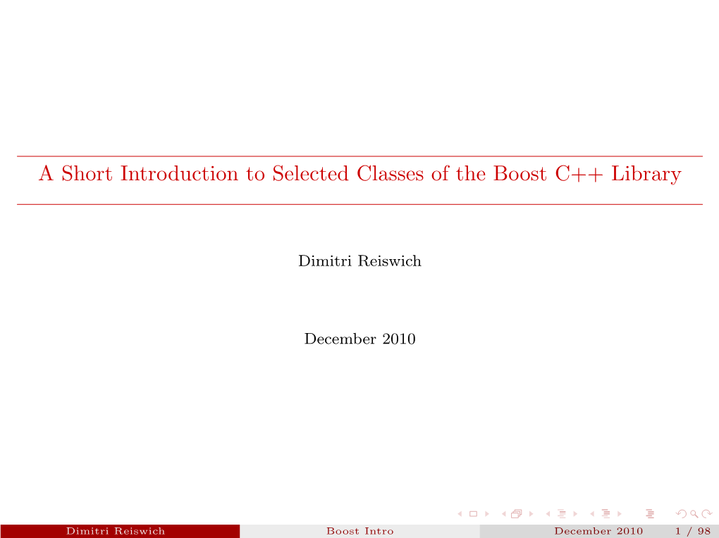 A Short Introduction to Selected Classes of the Boost C++ Library