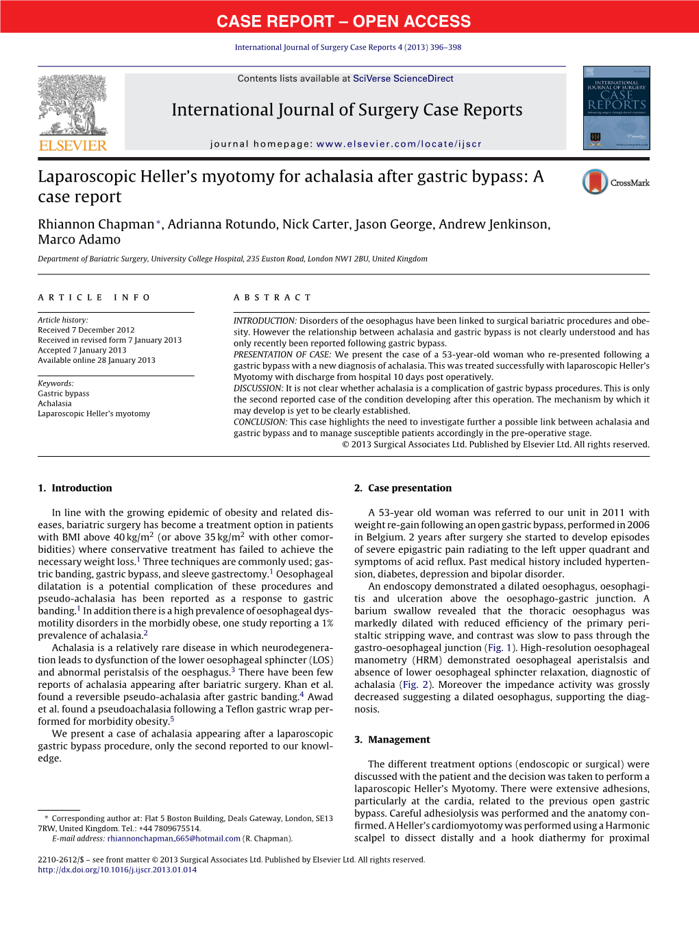 Laparoscopic Heller's Myotomy for Achalasia After