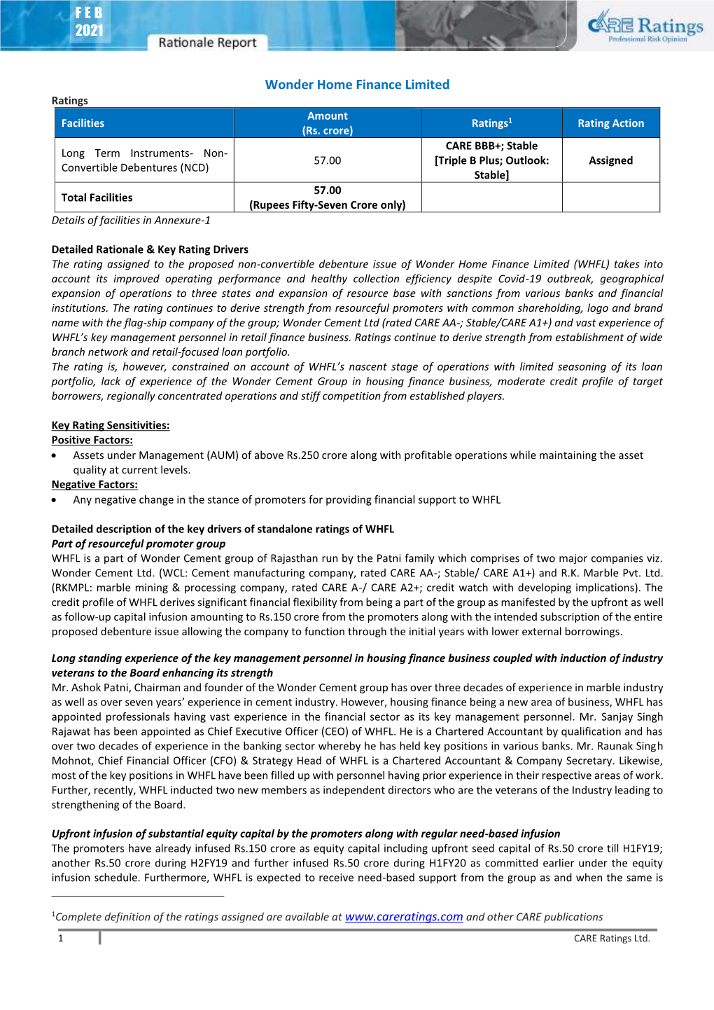 FEB 2021 Wonder Home Finance Limited