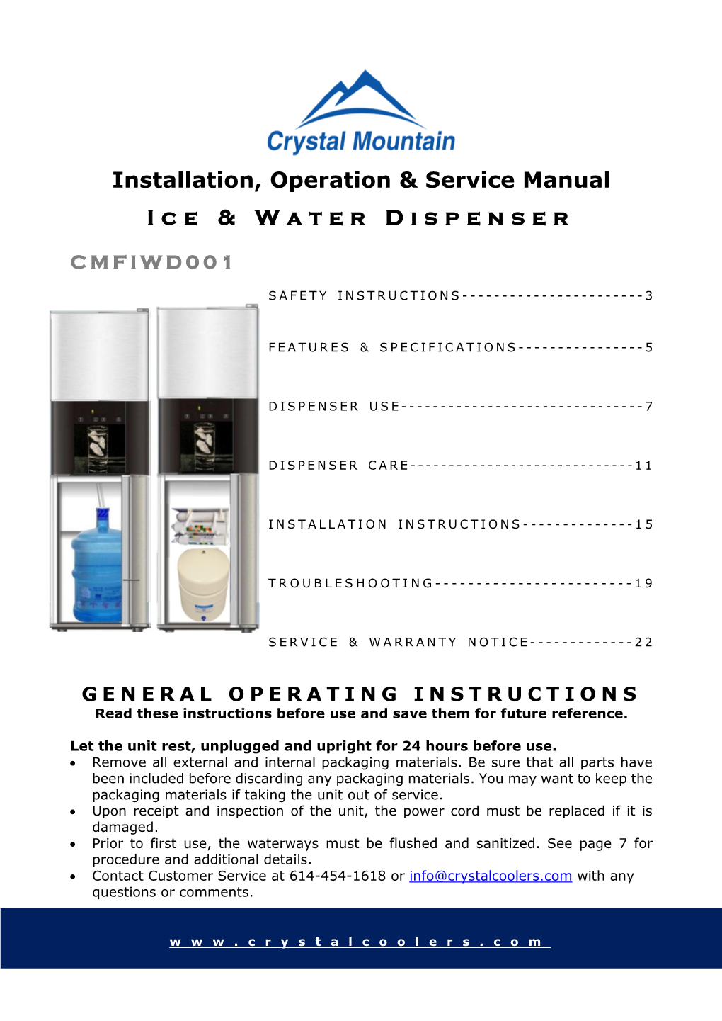 Installation, Operation & Service Manual Ice & Water Dispenser