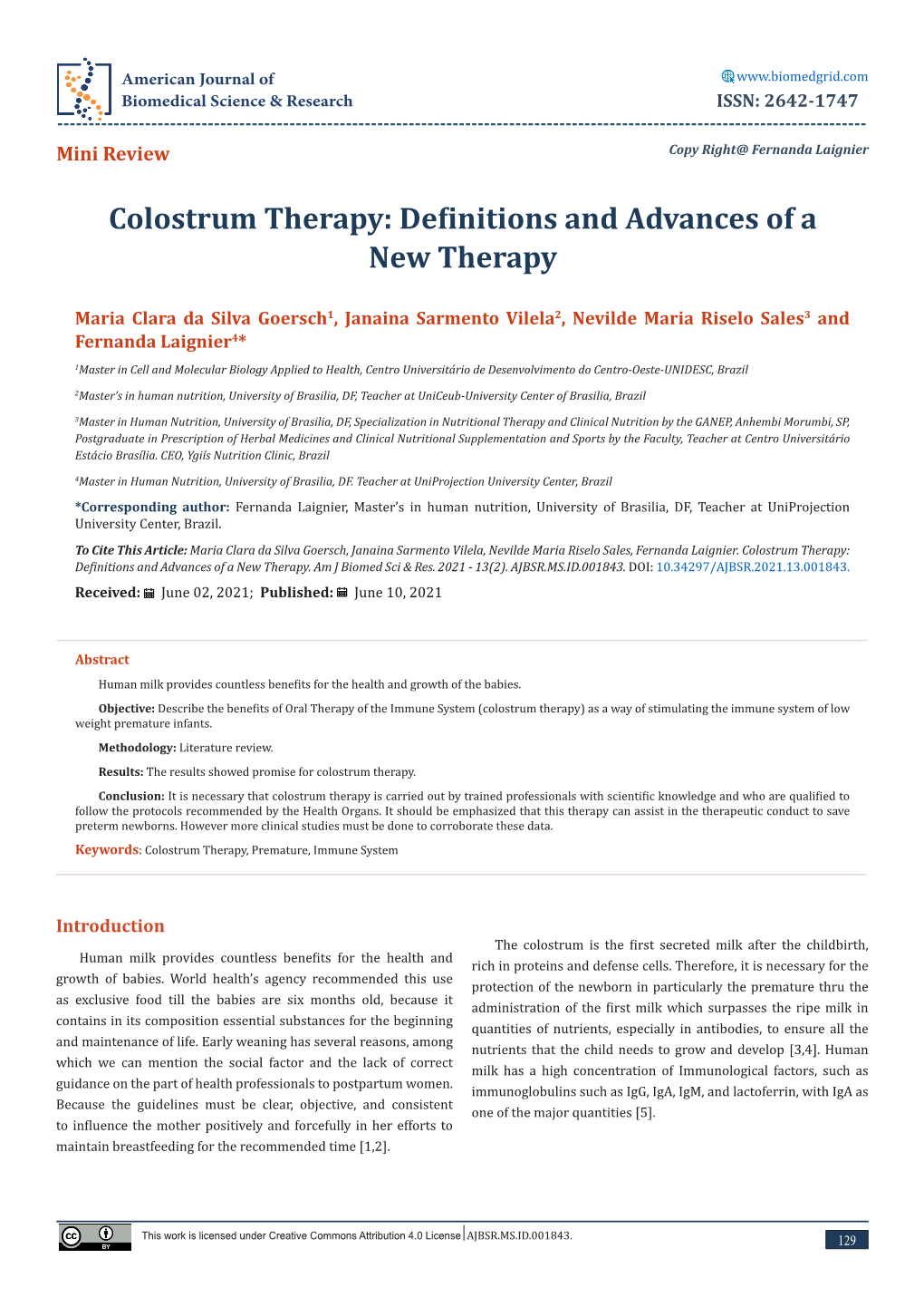 Colostrum Therapy: Definitions and Advances of a New Therapy