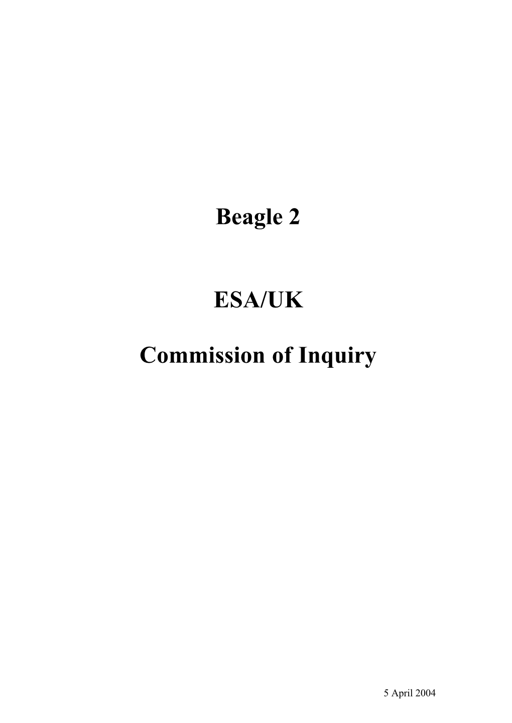 Beagle 2 ESA/UK Commission of Inquiry