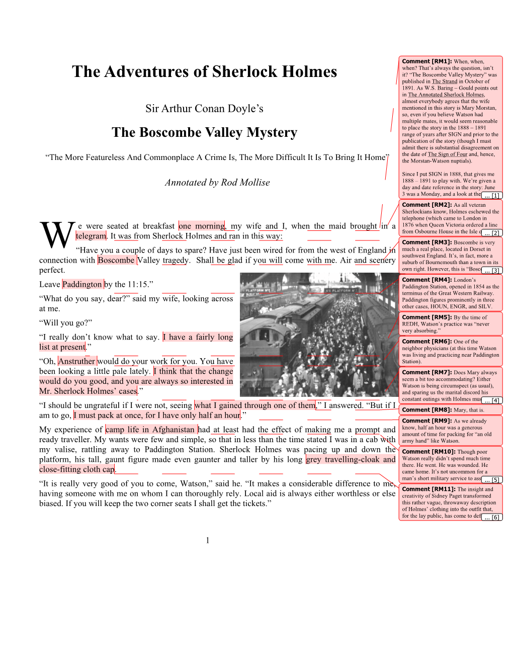 The Adventures of Sherlock Holmes It? “The Boscombe Valley Mystery” Was Published in the Strand in October of 1891