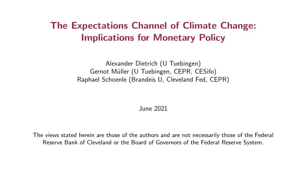 The Expectations Channel of Climate Change: Implications for Monetary Policy