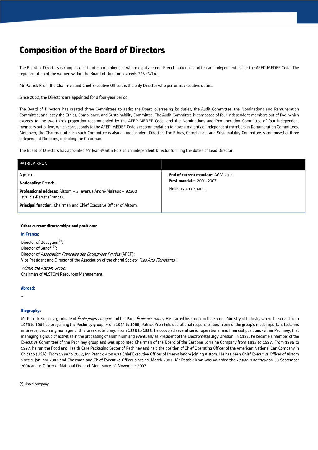 Composition of the Board of Directors