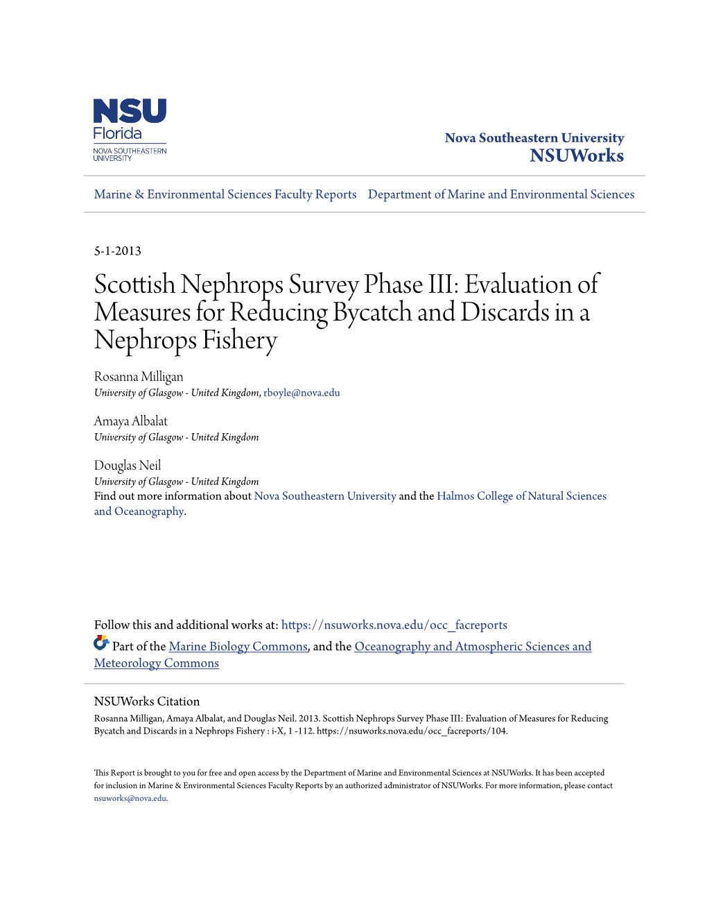 Scottish Nephrops Survey Phase III: Evaluation of Measures For