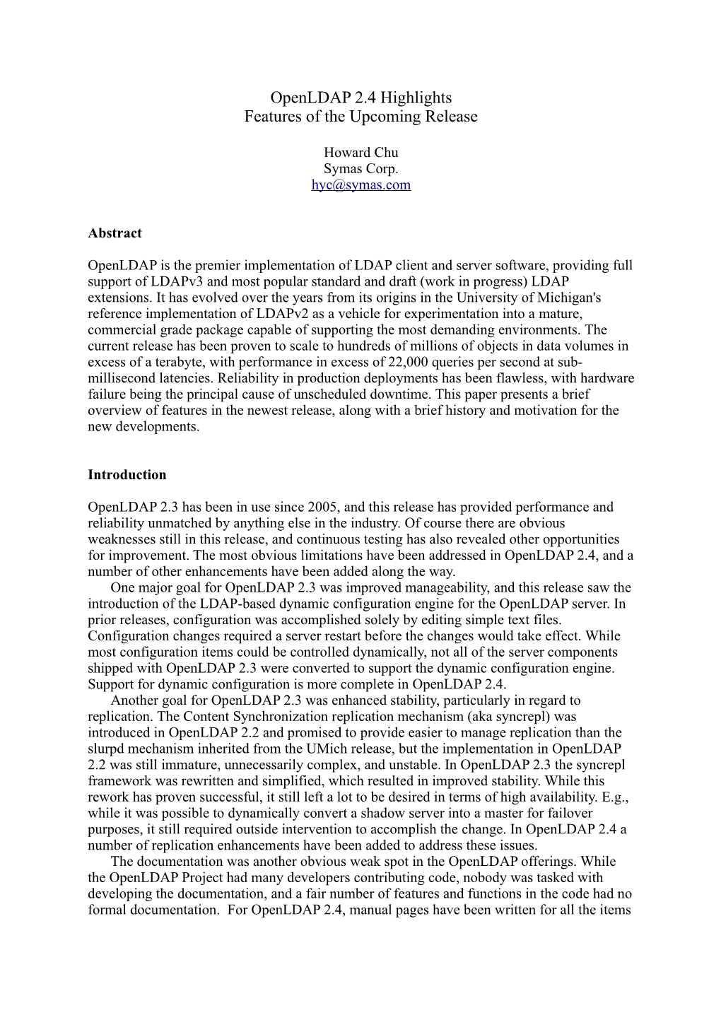 Openldap 2.4 Highlights Features of the Upcoming Release