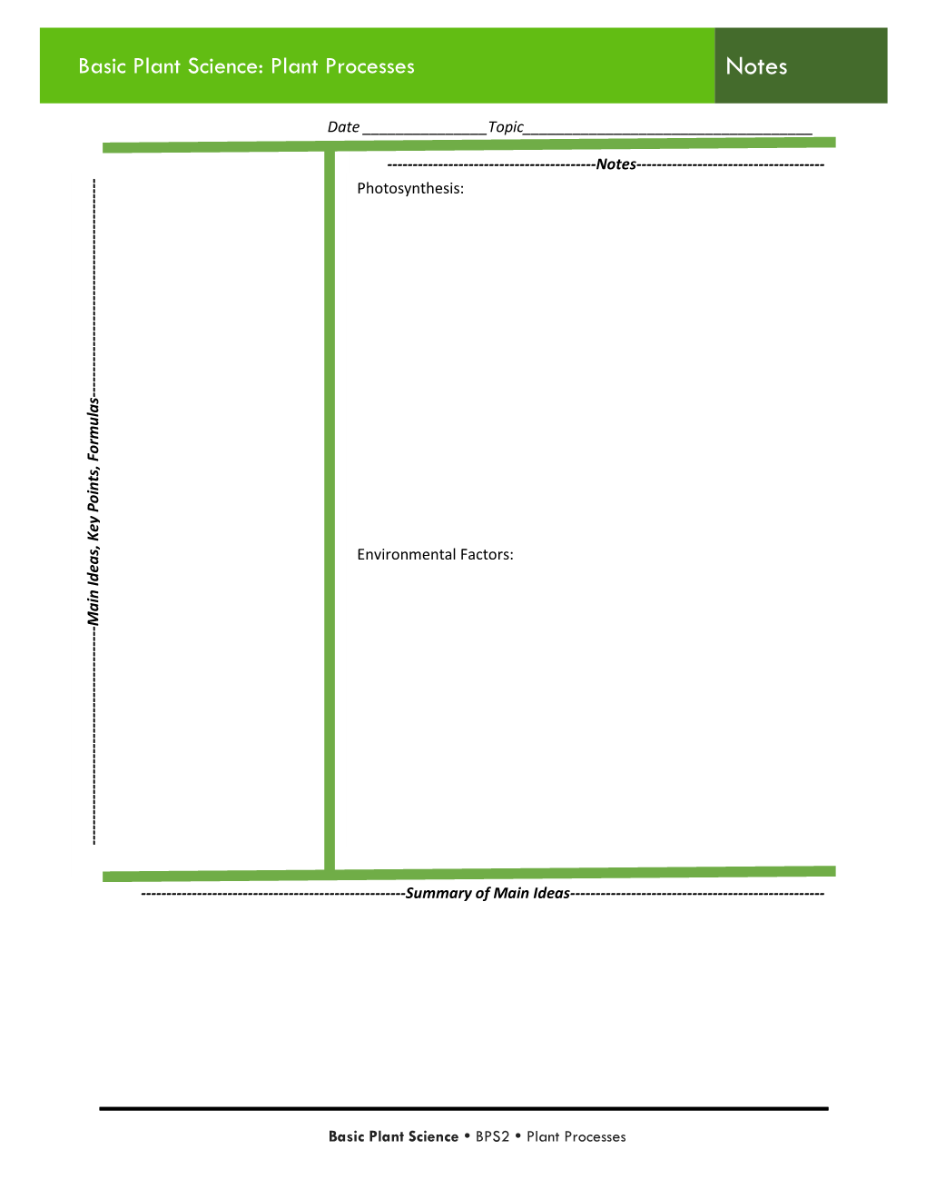 Basic Plant Science: Plant Processes Notes