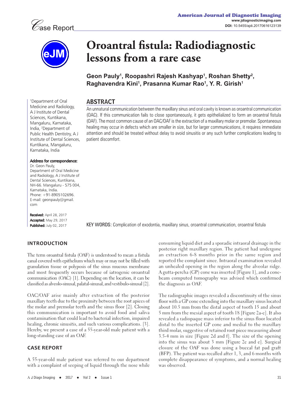 Oroantral Fistula: Radiodiagnostic Lessons from a Rare Case