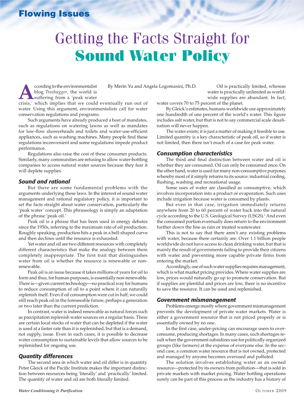 Getting the Facts Straight for Sound Water Policy