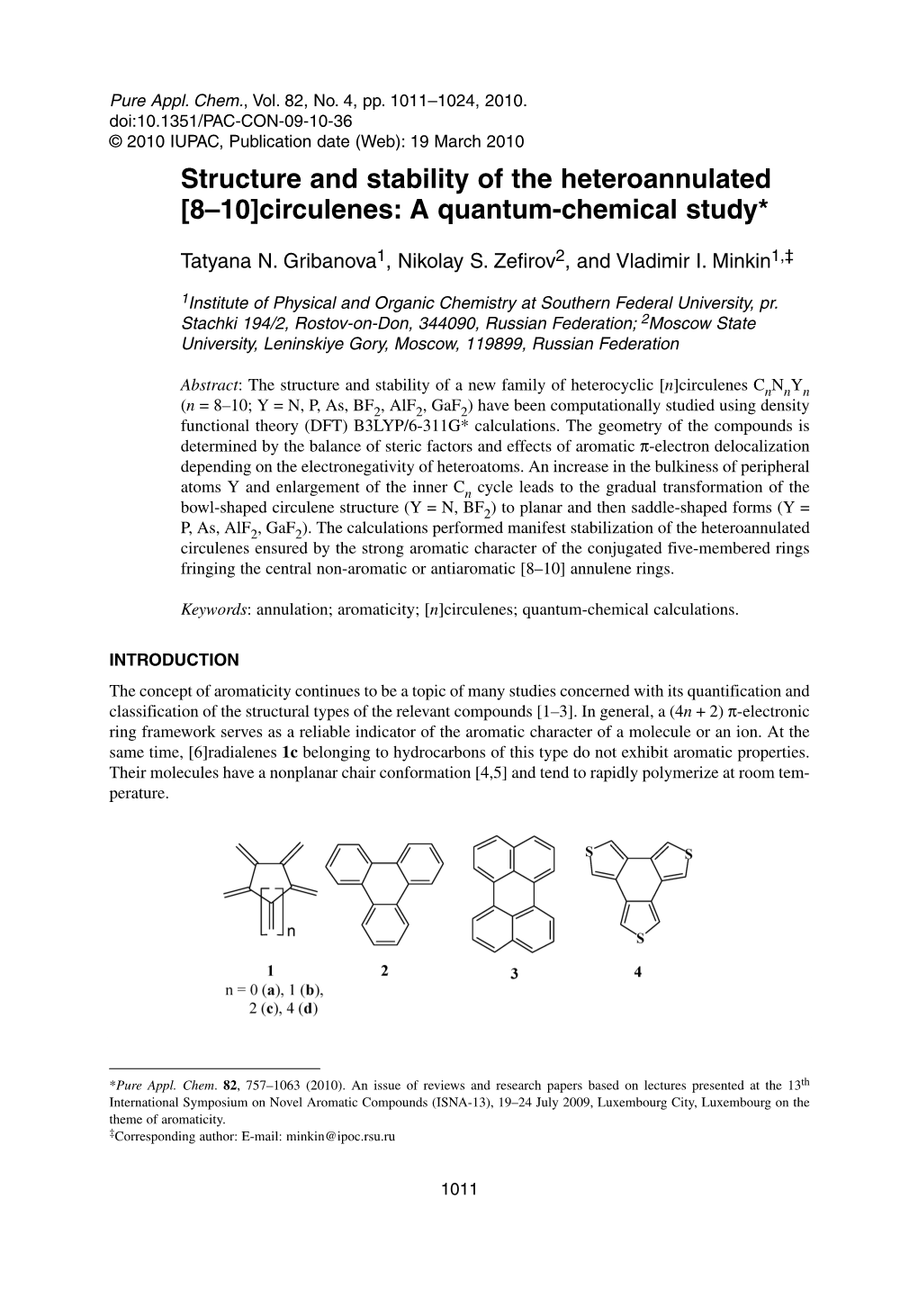 Structure and Stability of the Heteroannulated [8–10]Circulenes: a Quantum-Chemical Study*