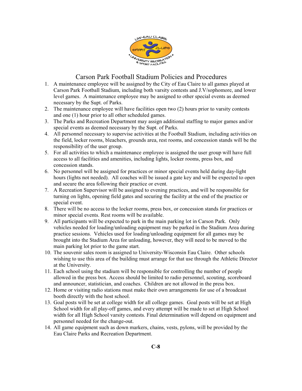 Carson Park Football Stadium Policies and Procedures