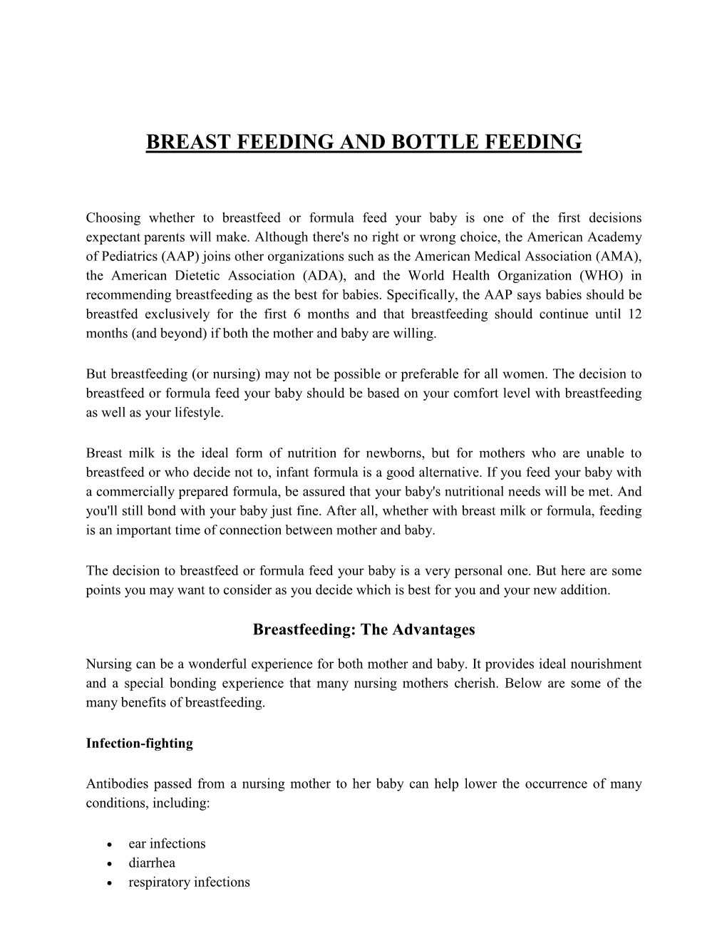 Breast-Feeding and Bottle-Feeding