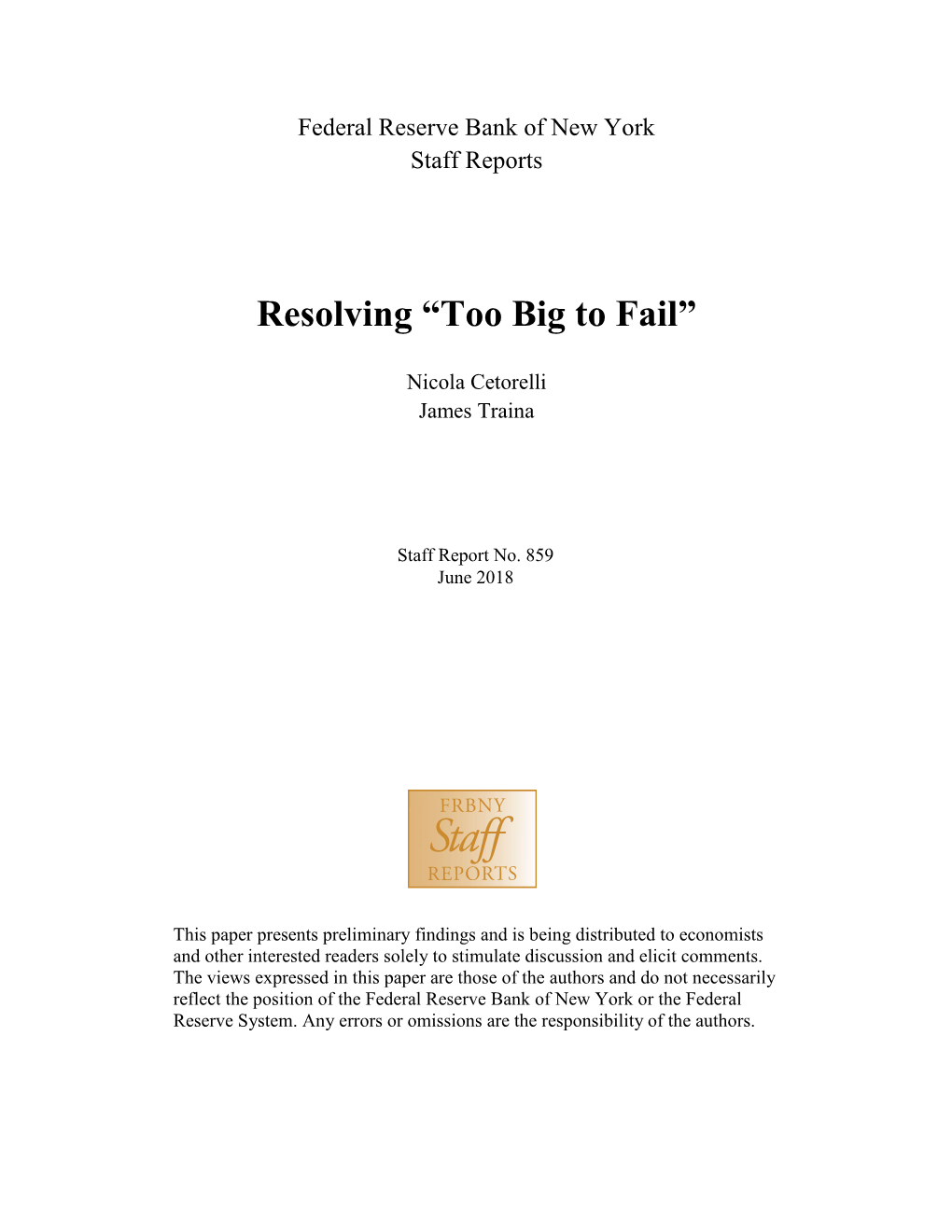 Too Big to Fail”