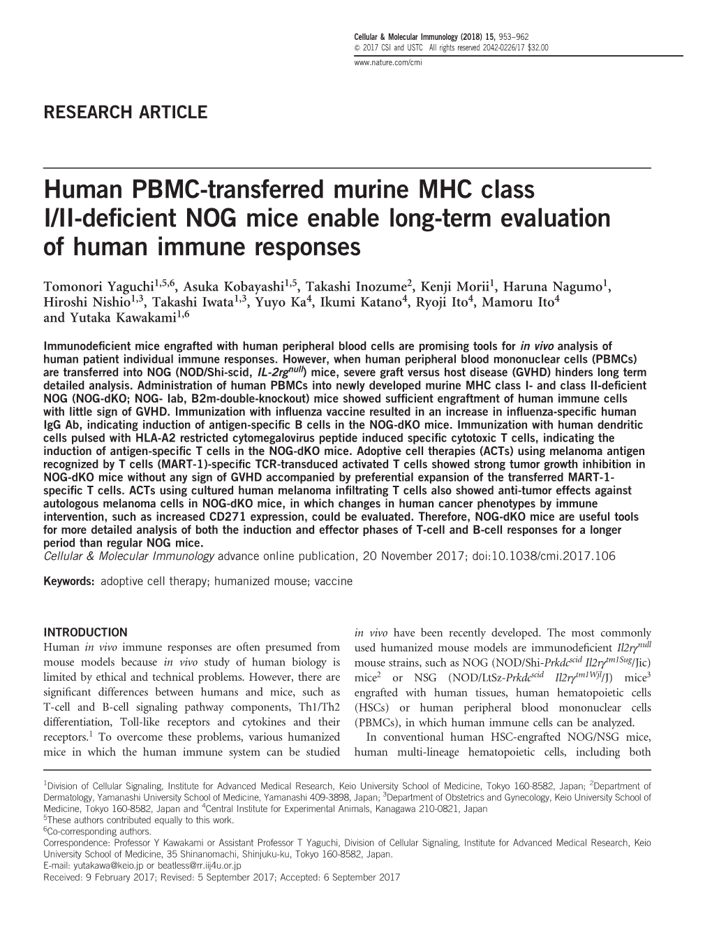 Human PBMC-Transferred Murine MHC Class I/II-Deficient NOG Mice