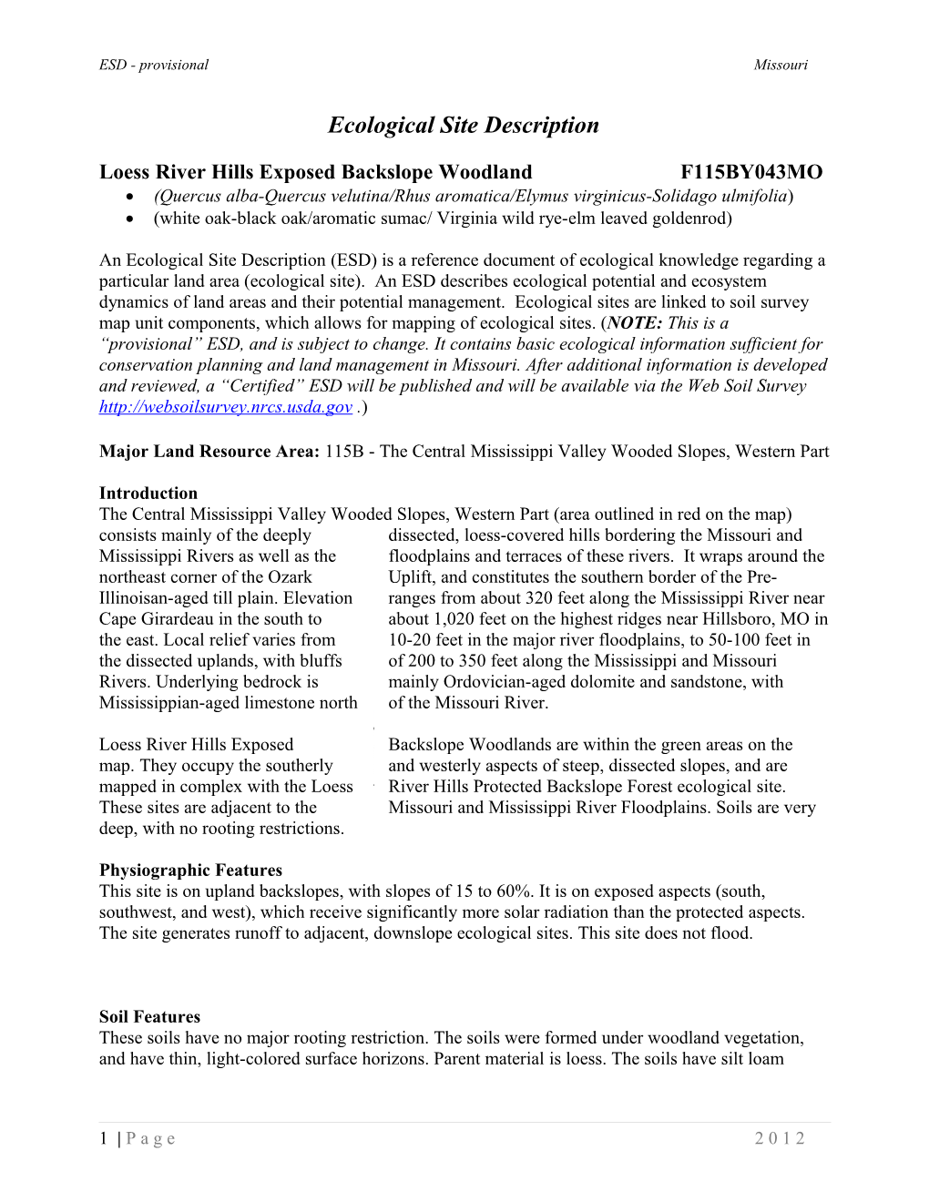 Loess River Hills Exposed Backslope Woodland F115BY043MO