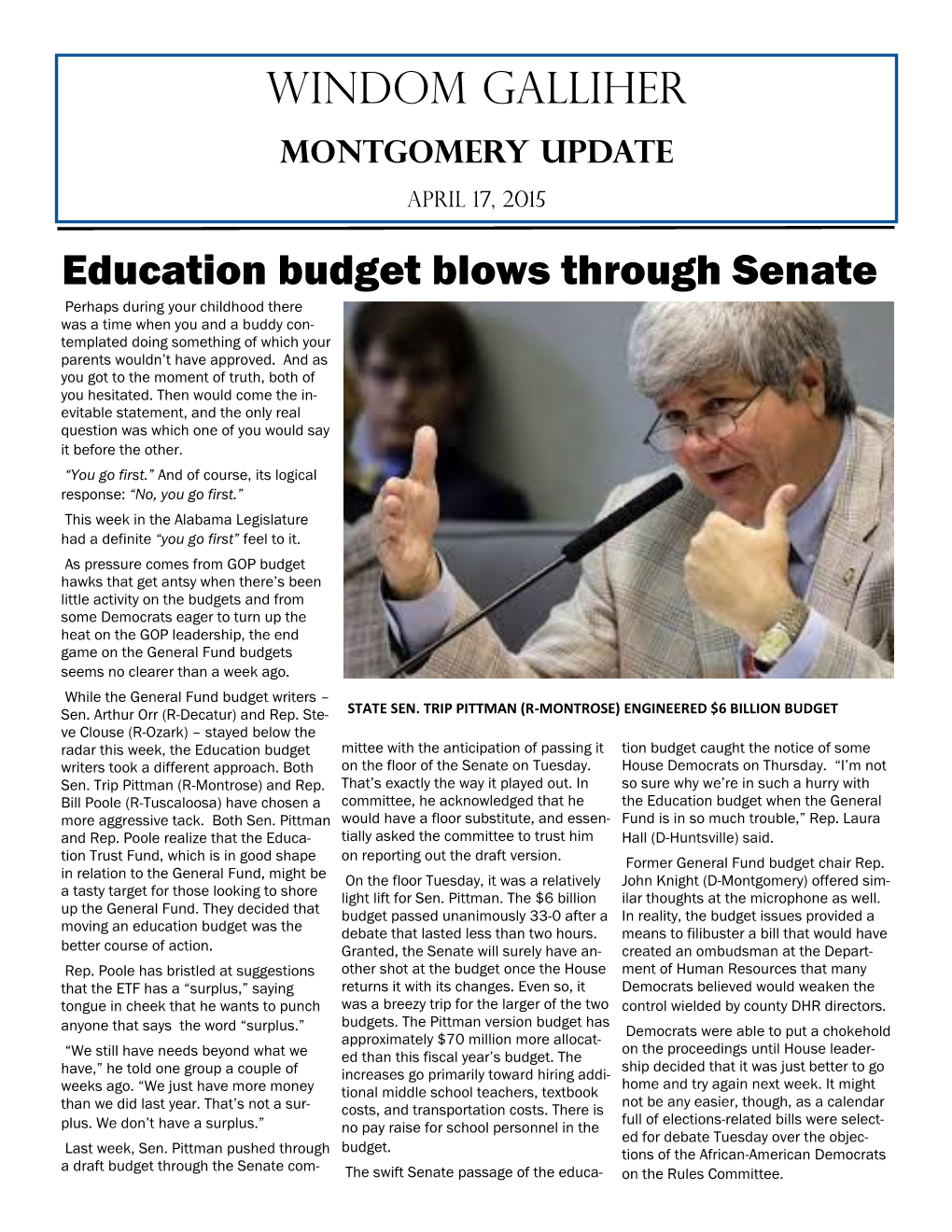 Windom Galliher Education Budget Blows Through Senate