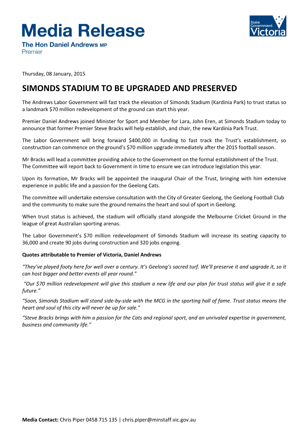 Simonds Stadium to Be Upgraded and Preserved