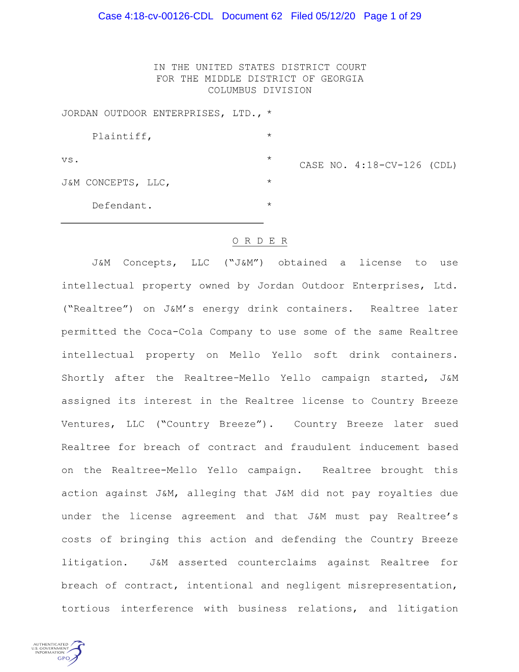 In the United States District Court for the Middle District of Georgia Columbus Division