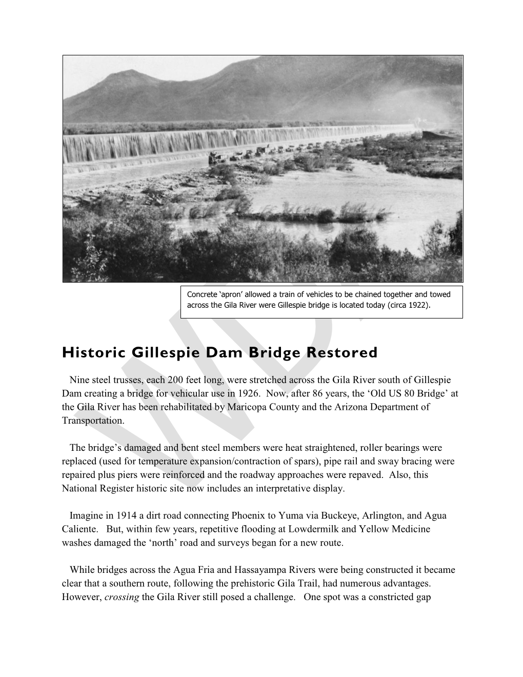 Gillespie Dam Bridge History