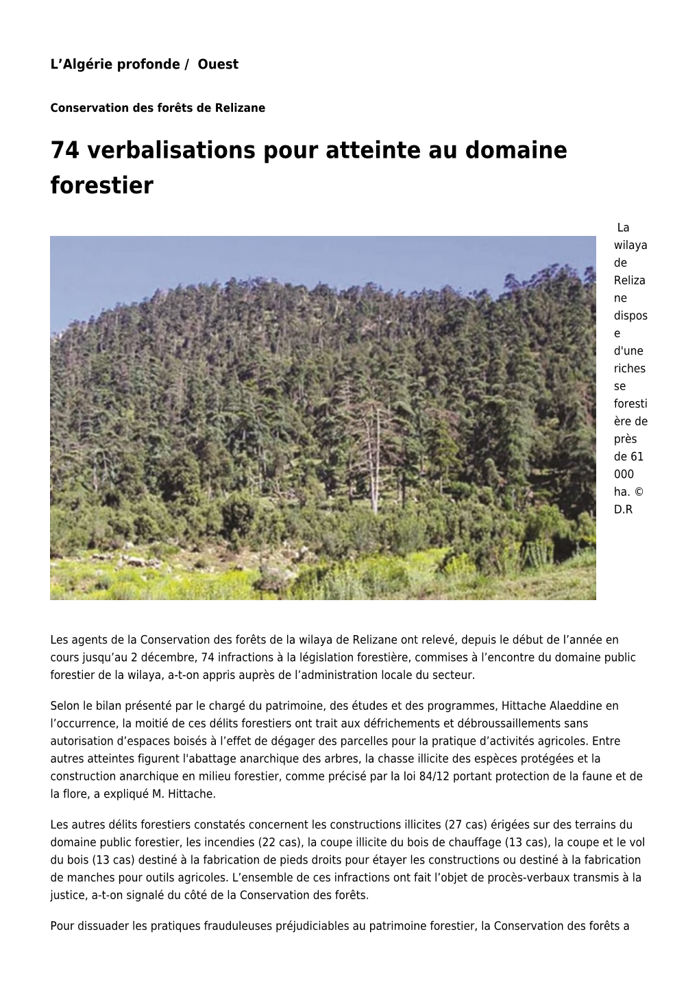 74 Verbalisations Pour Atteinte Au Domaine Forestier