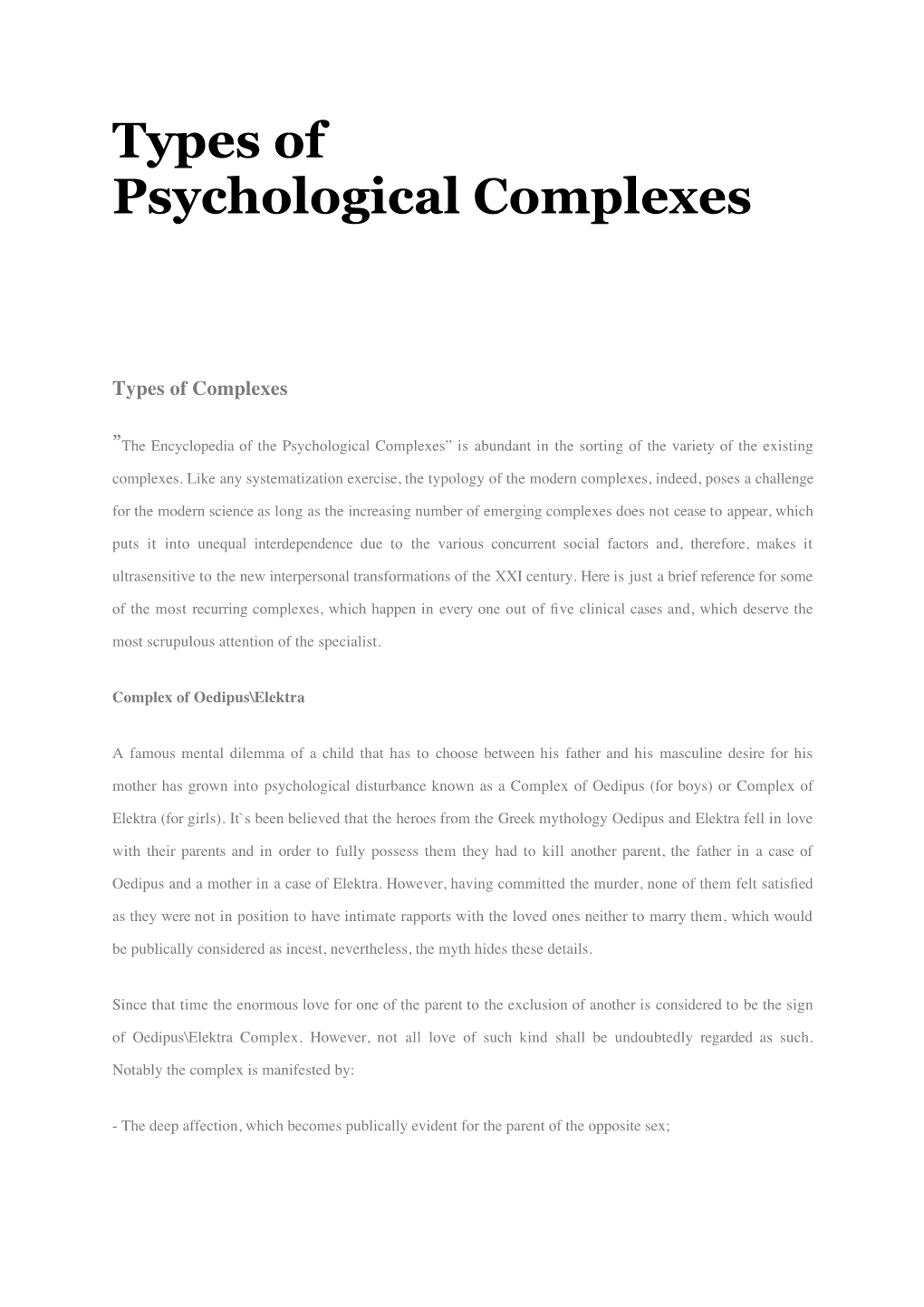 Types of Psychological Complexes 8 APR Types of Complexes