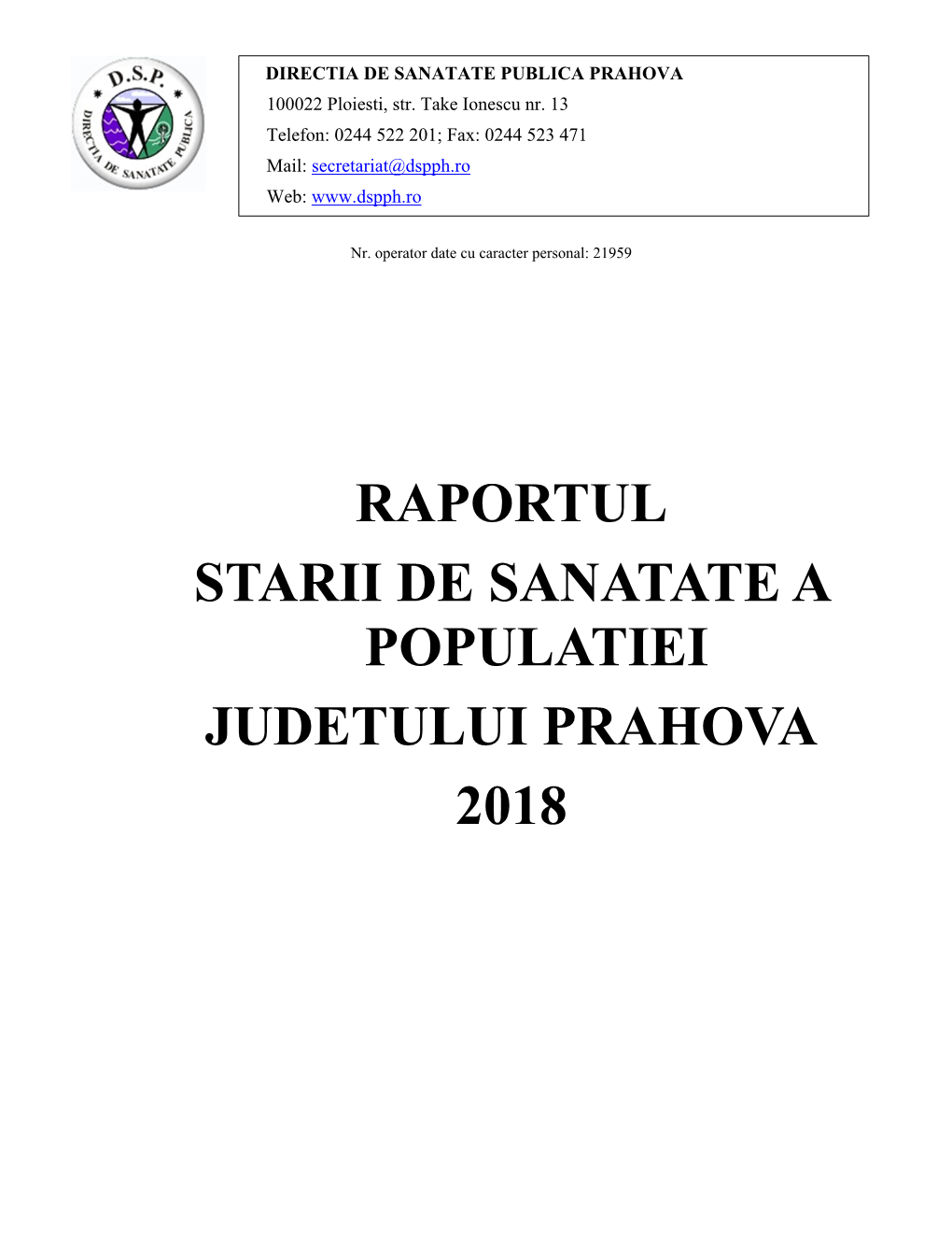 Raportul Starii De Sanatate a Populatiei Judetului Prahova 2018
