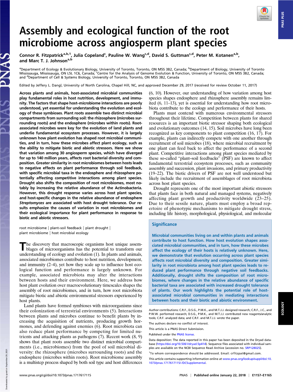 Assembly and Ecological Function of the Root Microbiome Across