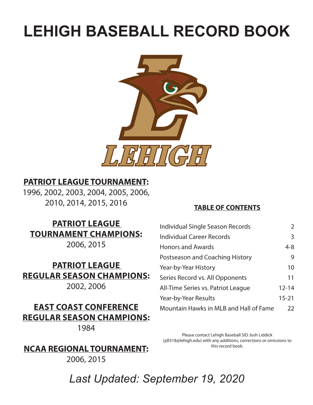 Lehigh Baseball Record Book