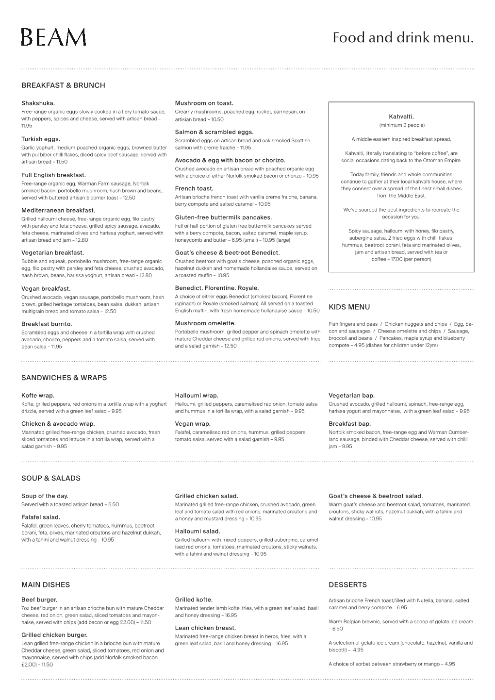 Food and Drink Menu