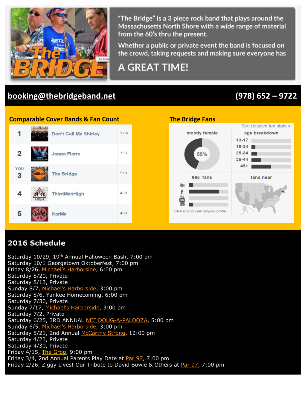 Booking@Thebridgeband.Net (978) 652 – 9722