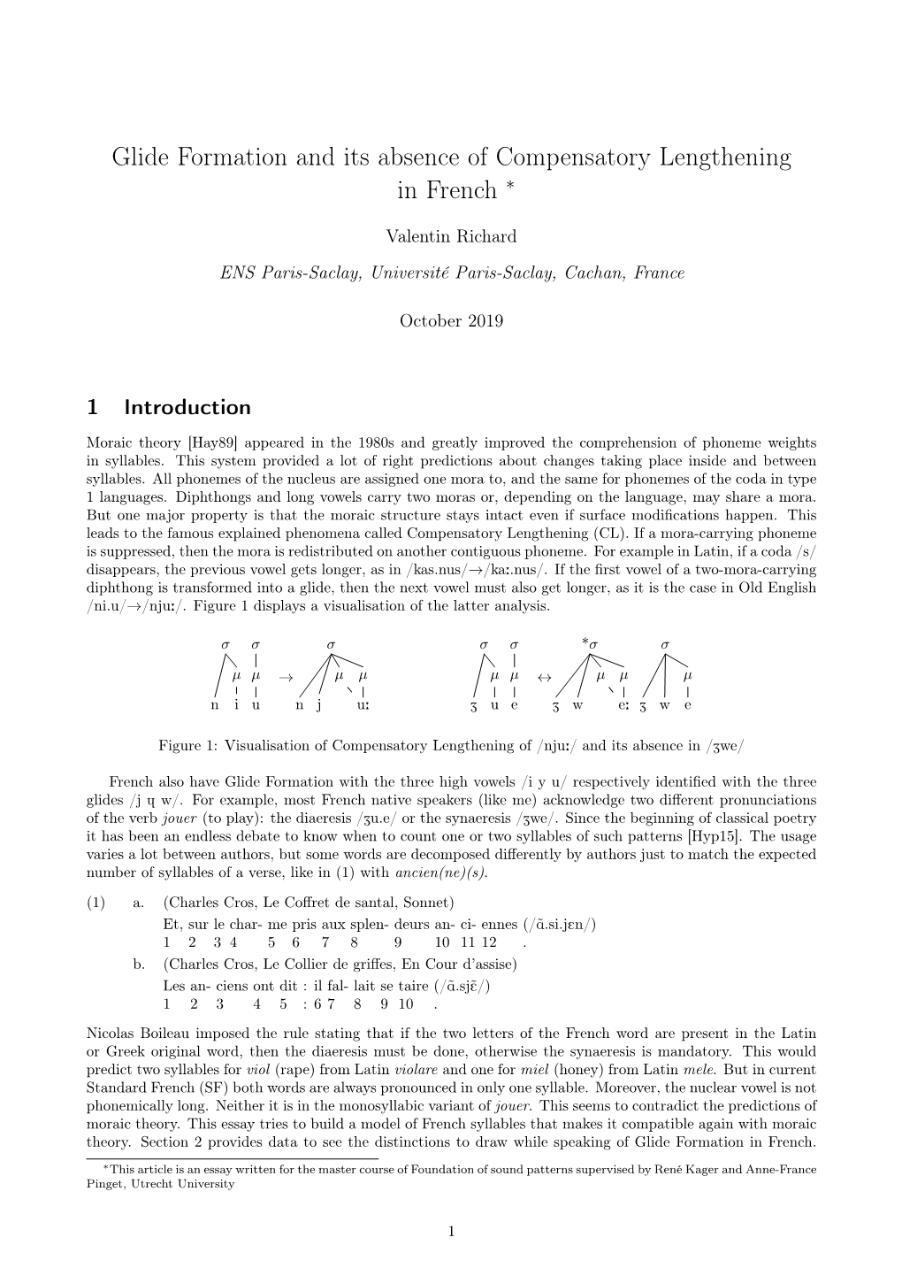 Glide Formation and Its Absence of Compulsatory Lengthening in French