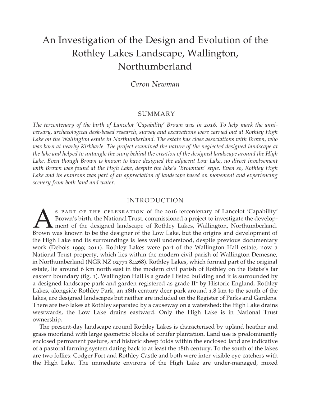 An Investigation of the Design and Evolution of the Rothley Lakes Landscape, Wallington, Northumberland