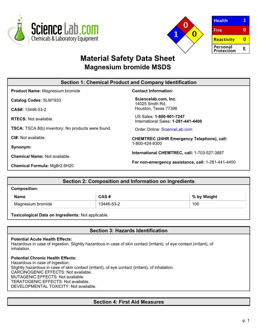 Magnesium Bromide MSDS