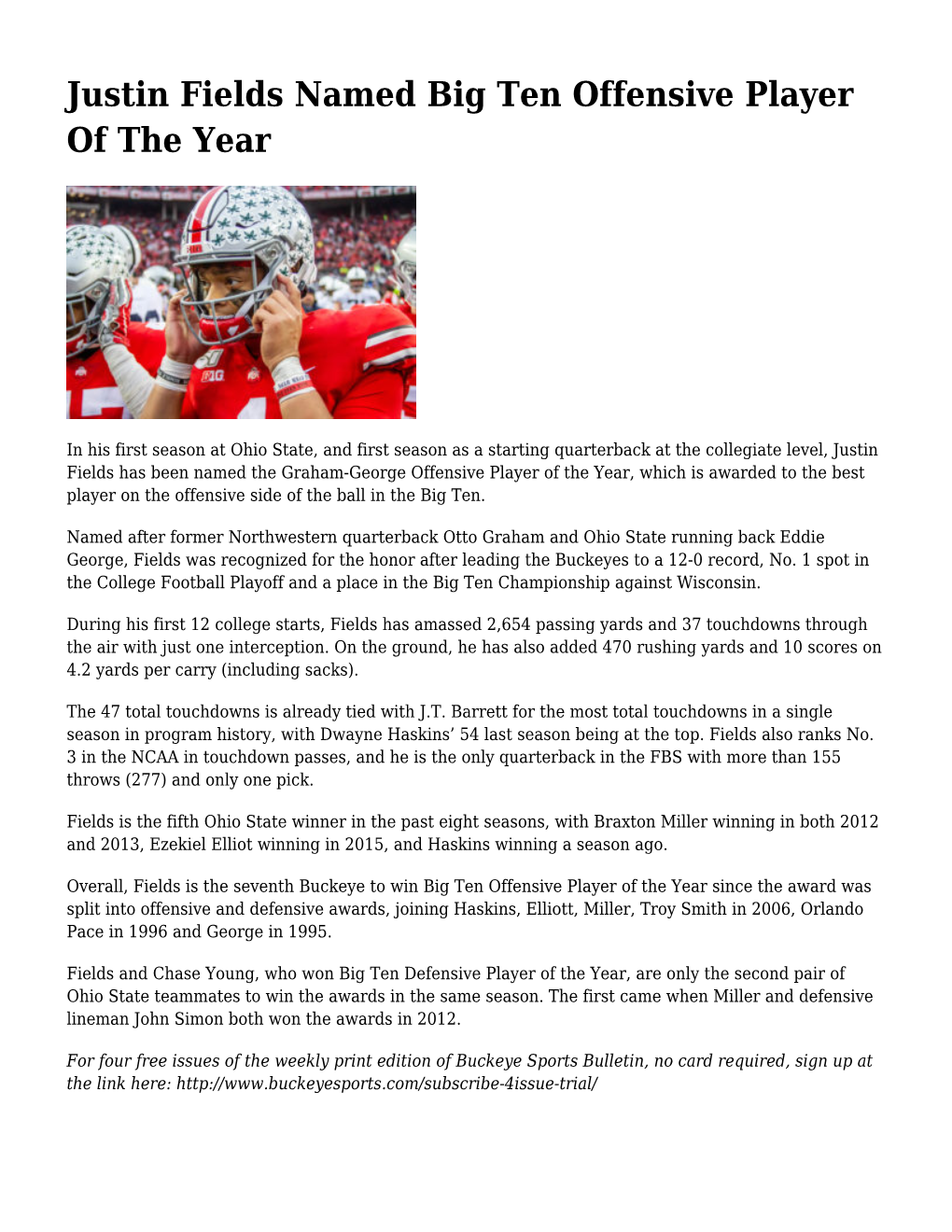 Justin Fields Named Big Ten Offensive Player of the Year