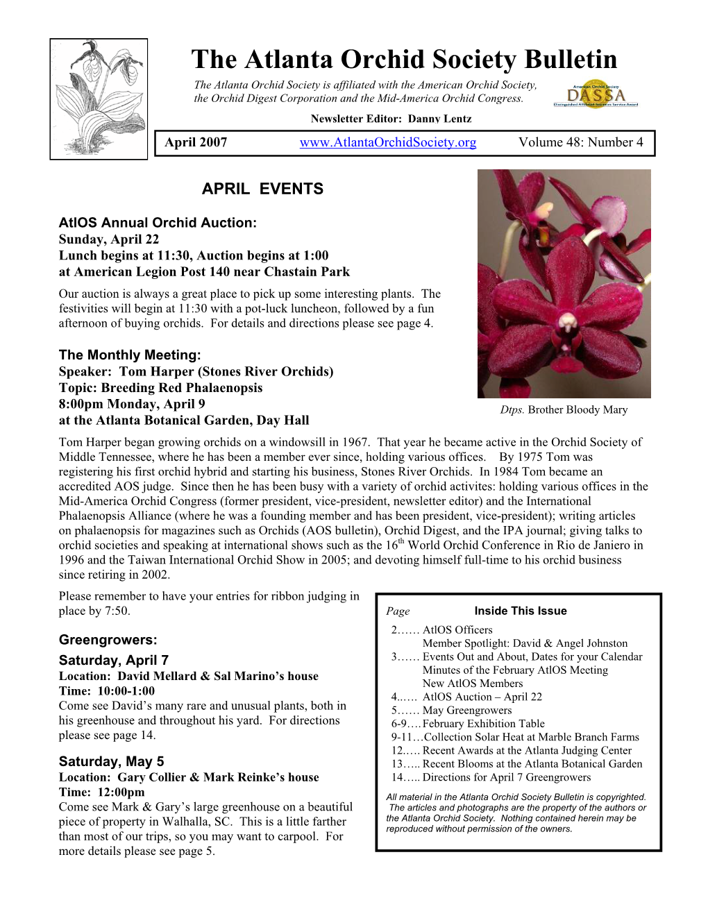 Atlanta Orchid Society Newsletter