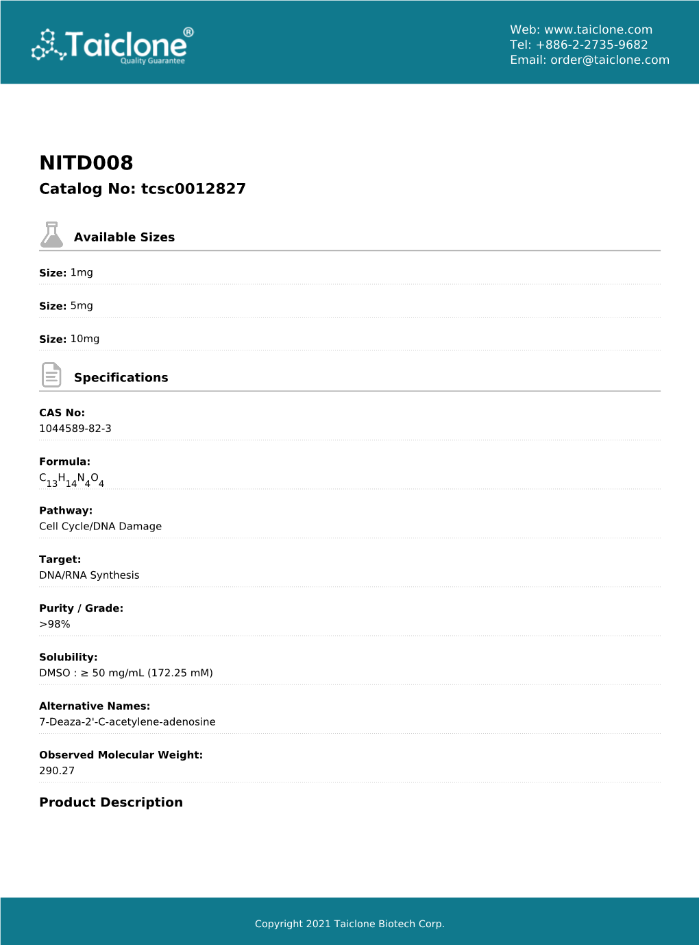 NITD008 Catalog No: Tcsc0012827