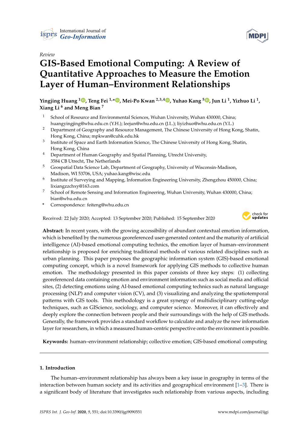 GIS-Based Emotional Computing: a Review of Quantitative Approaches to Measure the Emotion Layer of Human–Environment Relationships