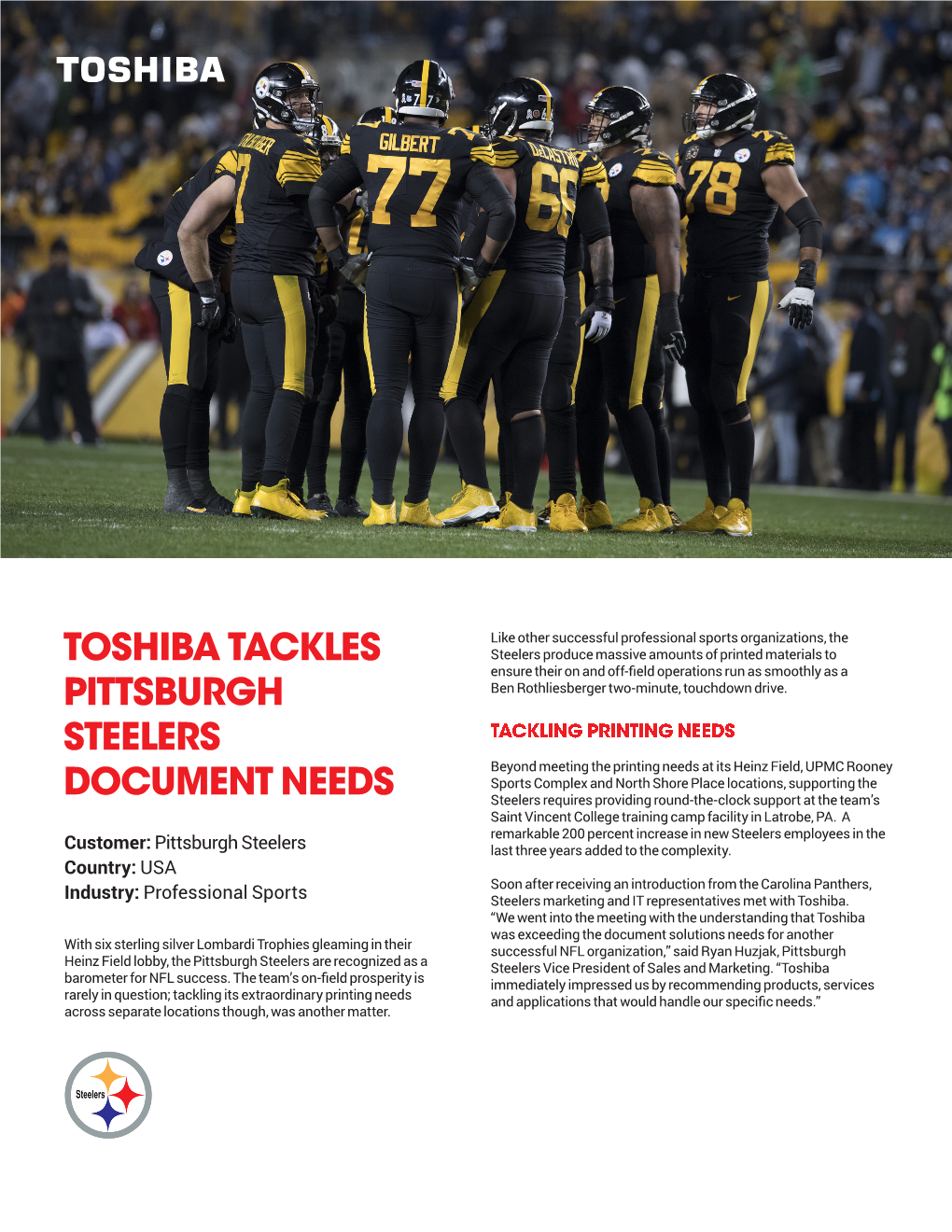 Toshiba Tackles Pittsburgh Steelers Document Needs