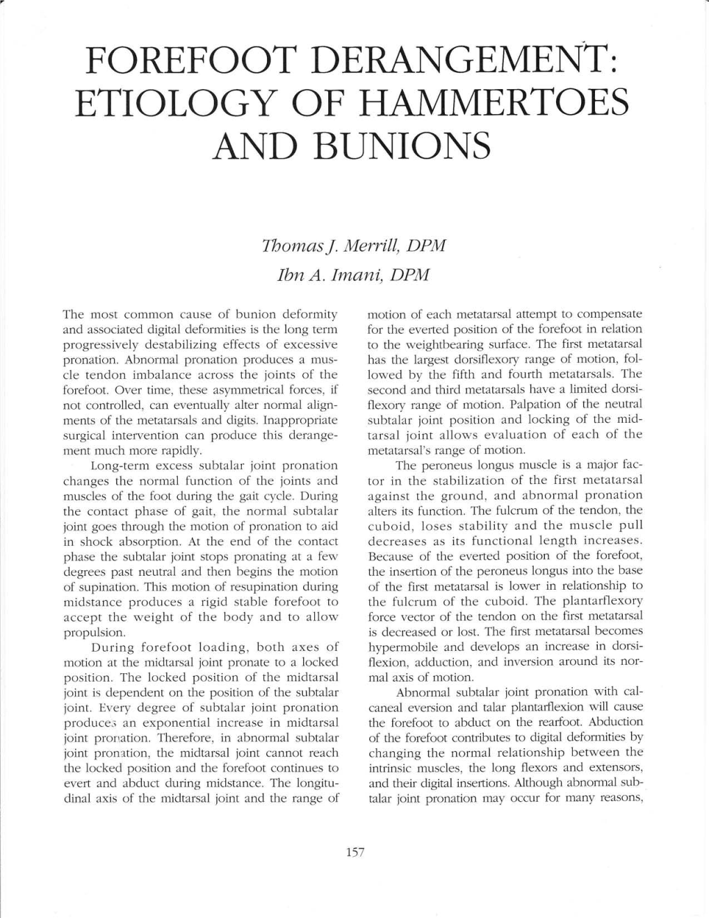 Etiology of Hammertoes and Bt]Nions