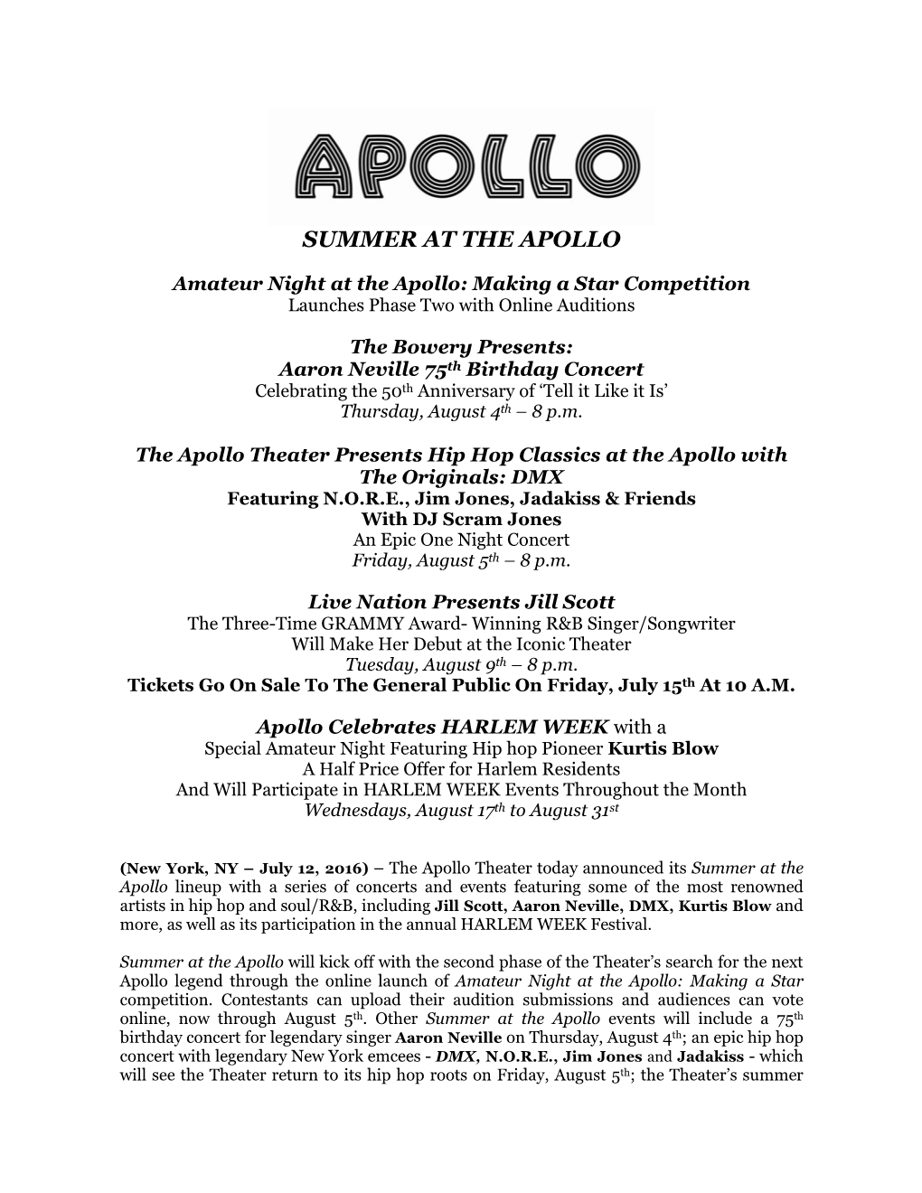 Summer at the Apollo