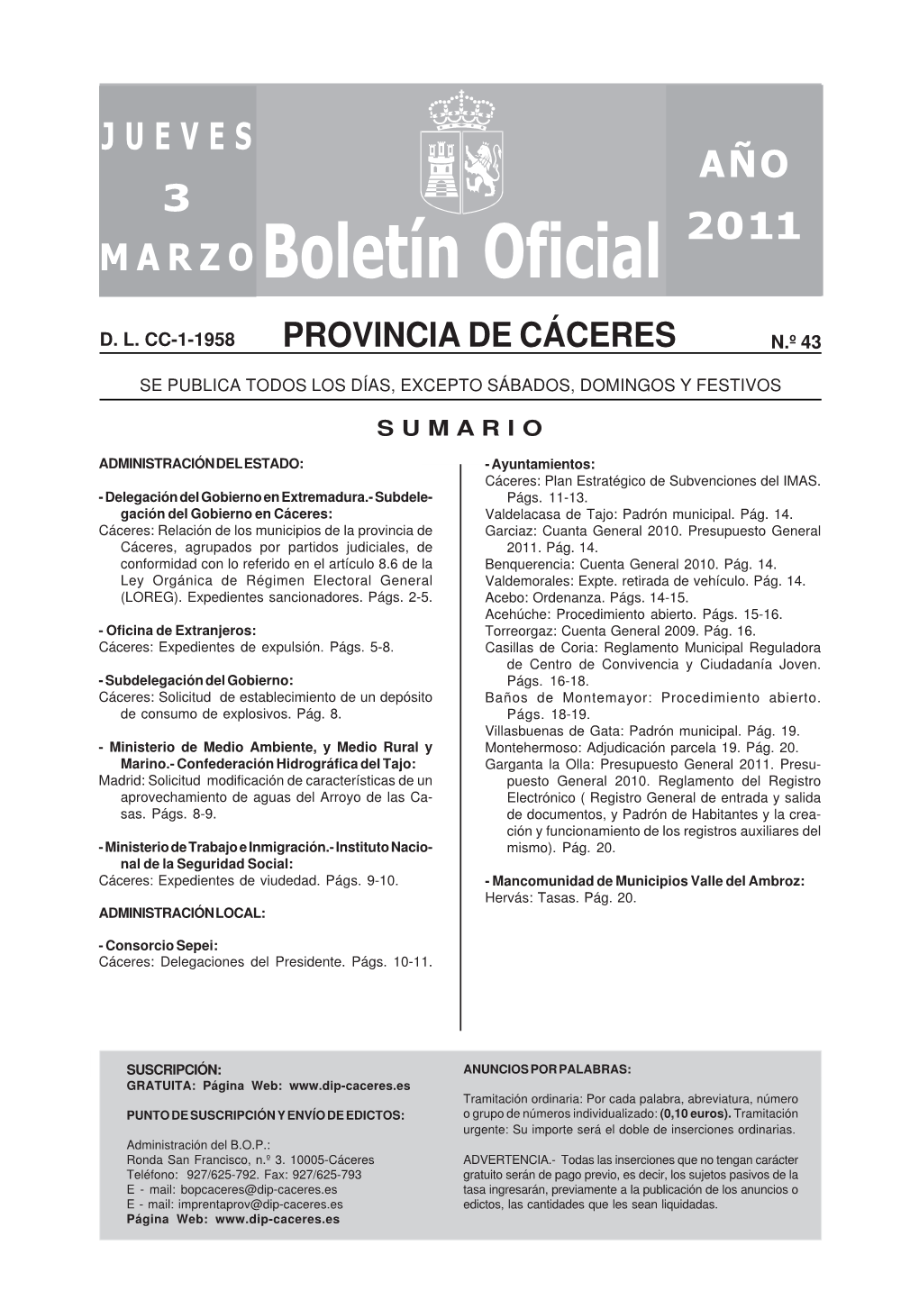 Boletín Oficial De La Provincia De Cáceres