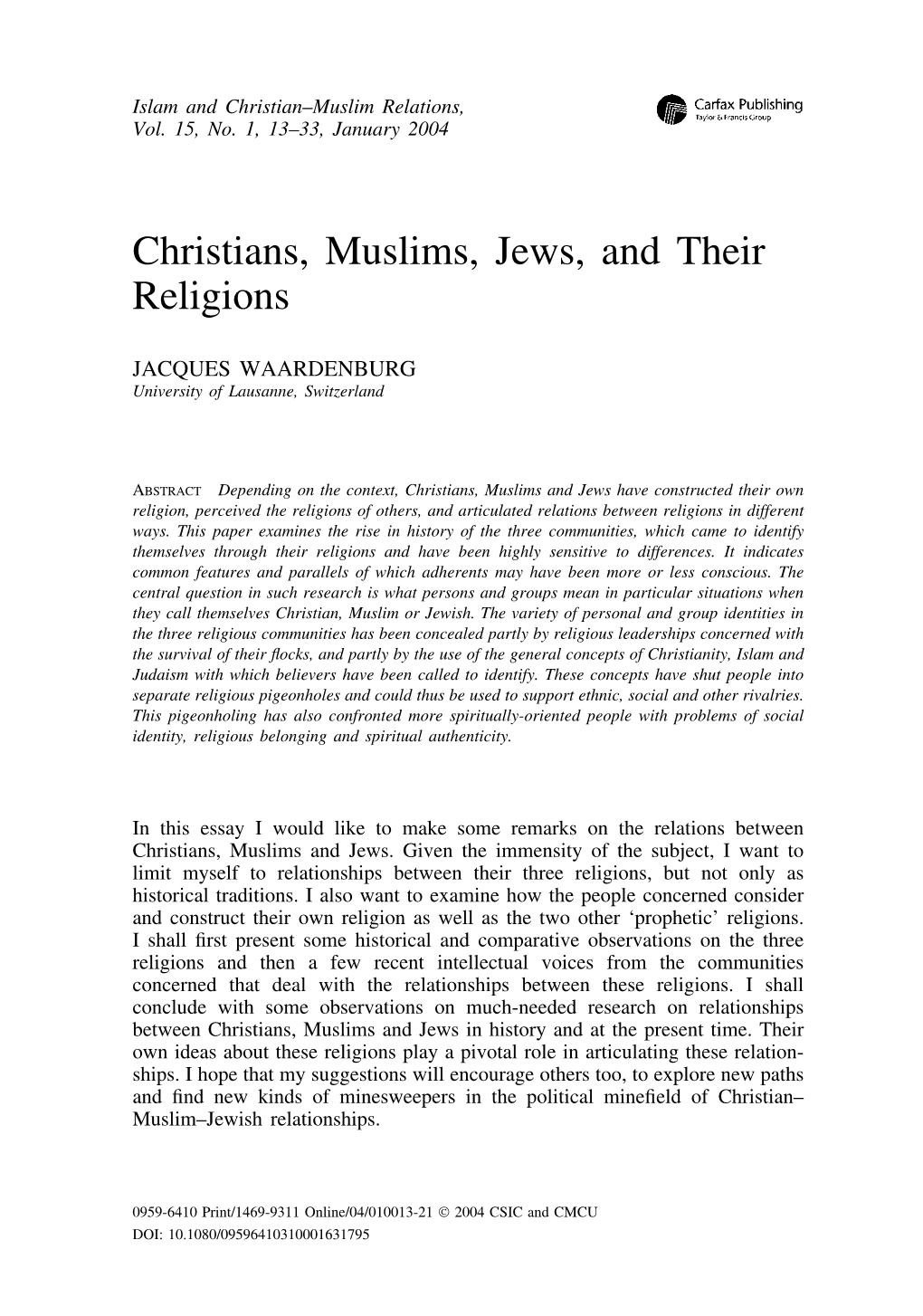 Christians, Muslims, Jews, and Their Religions