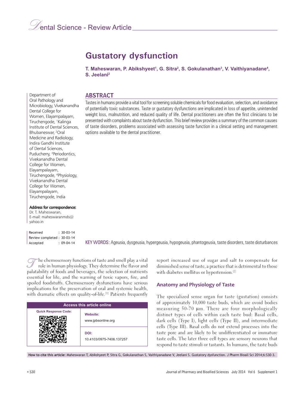 Gustatory Dysfunction