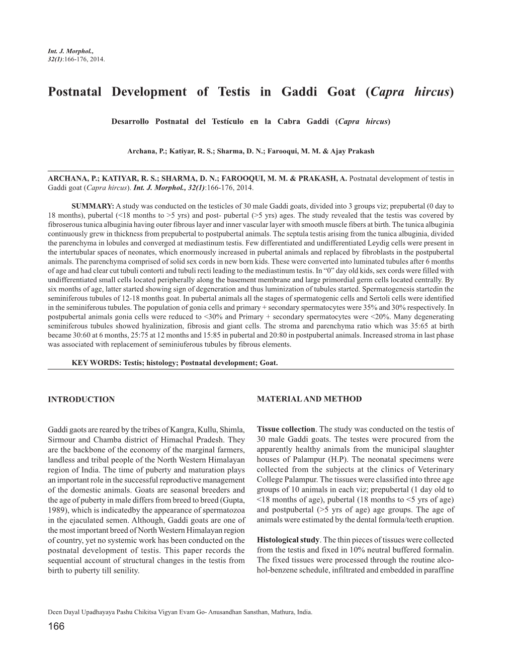 Postnatal Development of Testis in Gaddi Goat (Capra Hircus)