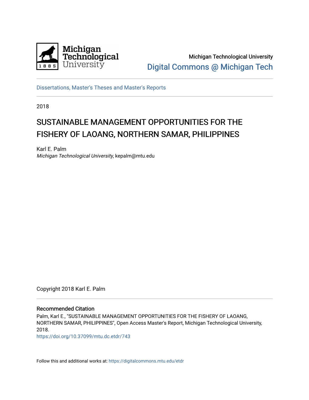 Sustainable Management Opportunities for the Fishery of Laoang, Northern Samar, Philippines