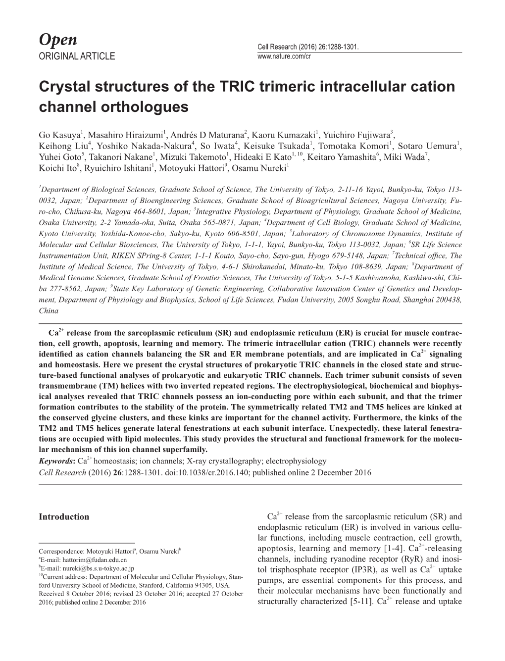 Crystal Structures of the TRIC Trimeric Intracellular Cation Channel Orthologues