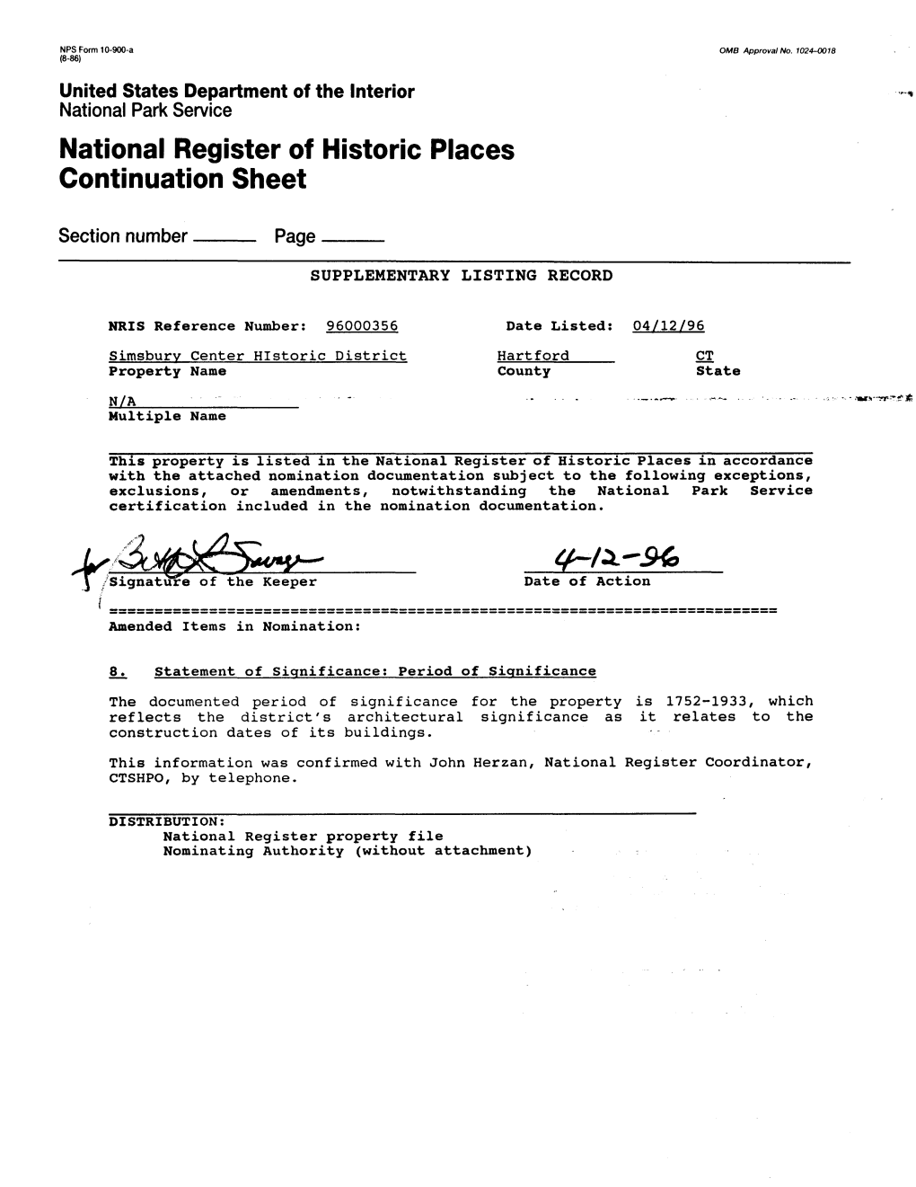 National Register of Historic Places Continuation Sheet