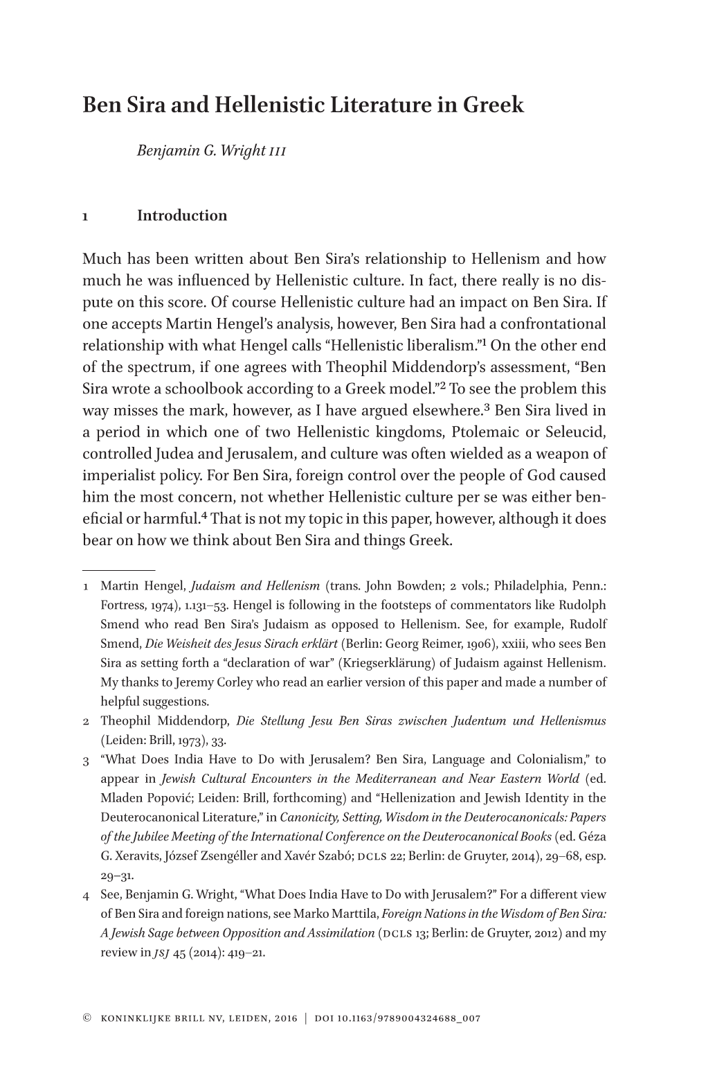 Ben Sira and Hellenistic Literature in Greek